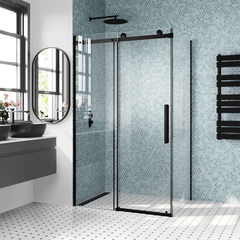 Oslo Matt Black Premium Easy Clean 8mm Sliding Shower Enclosure 1200x800mm