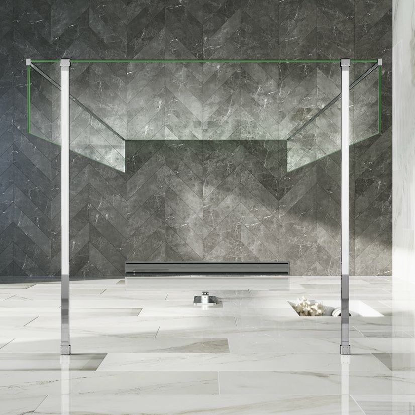 Copenhagen Easy Clean 8mm Walk Through Wet Room Shower Glass Panel 1200mm & 250mm Return Panel