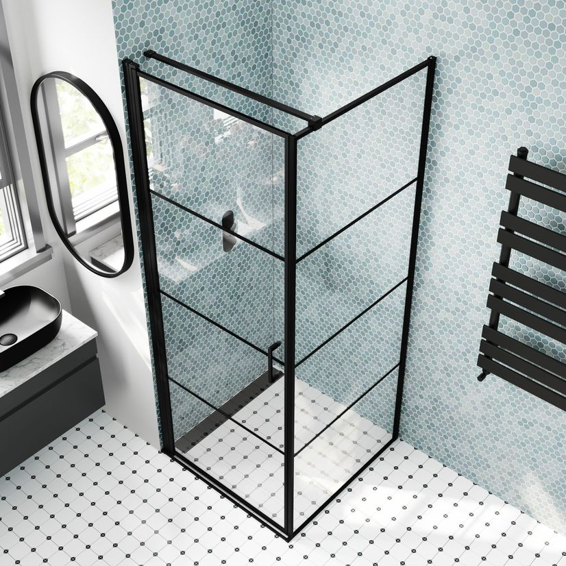 Toulon Matt Black Grid Easy Clean 6mm Pivot Shower Enclosure 800x800mm
