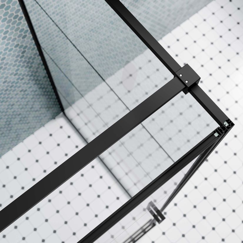 Toulon Matt Black Grid Easy Clean 6mm Pivot Shower Enclosure 800x800mm