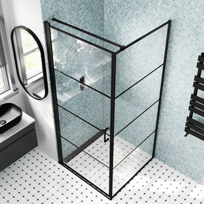 Toulon Matt Black Grid Easy Clean 6mm Pivot Shower Enclosure 900x900mm