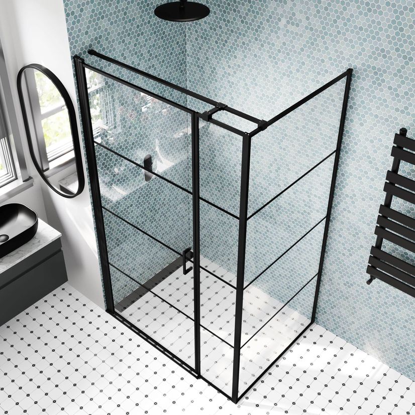 Toulon Matt Black Grid Easy Clean 6mm Pivot Shower Enclosure 1200x800mm