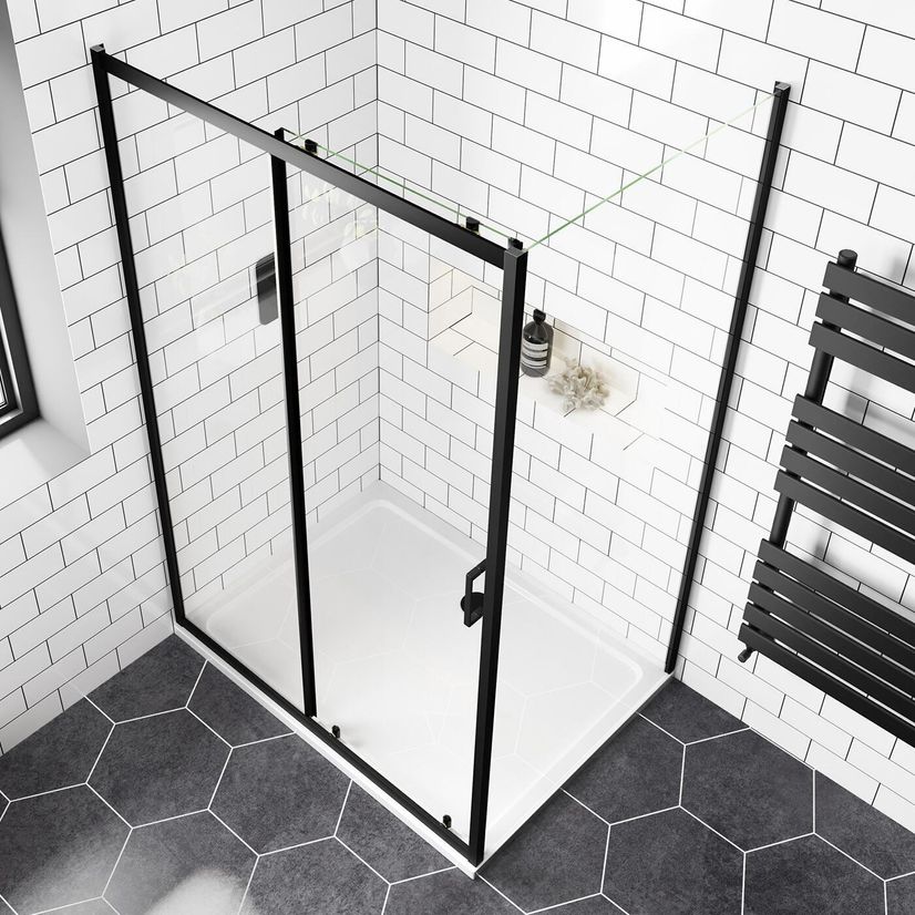 London Matt Black 6mm Sliding Shower Enclosure 1100x700mm