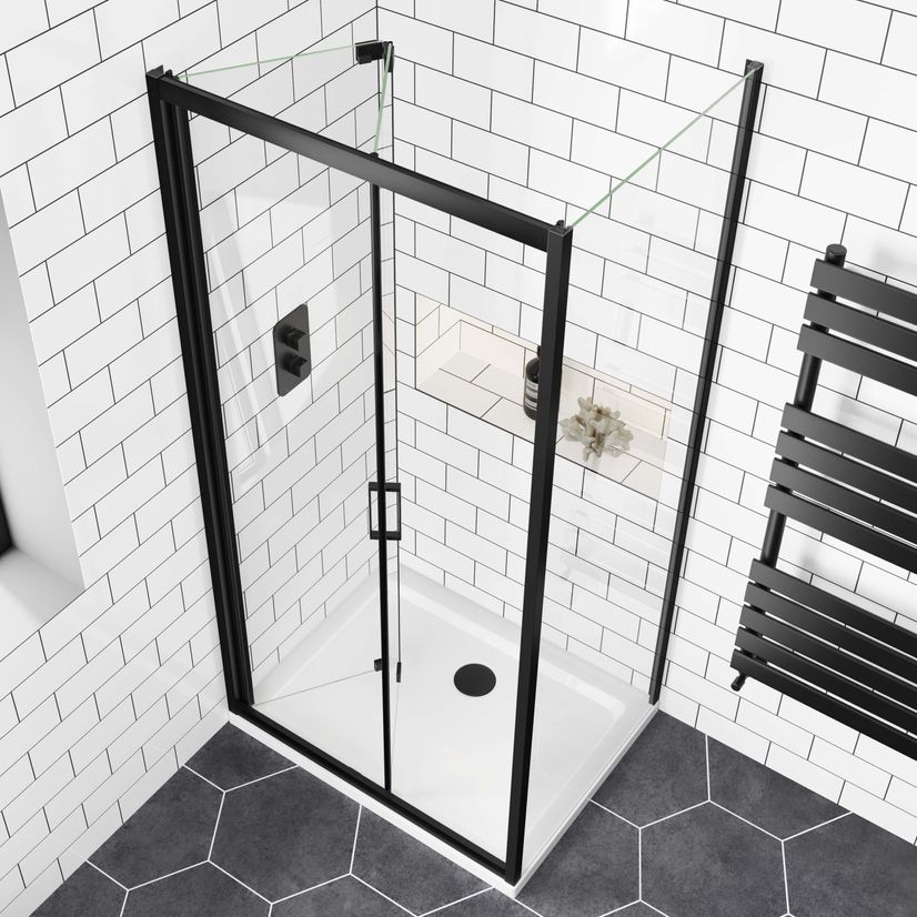 London Matt Black 6mm Bifold Shower Enclosure 900x760mm