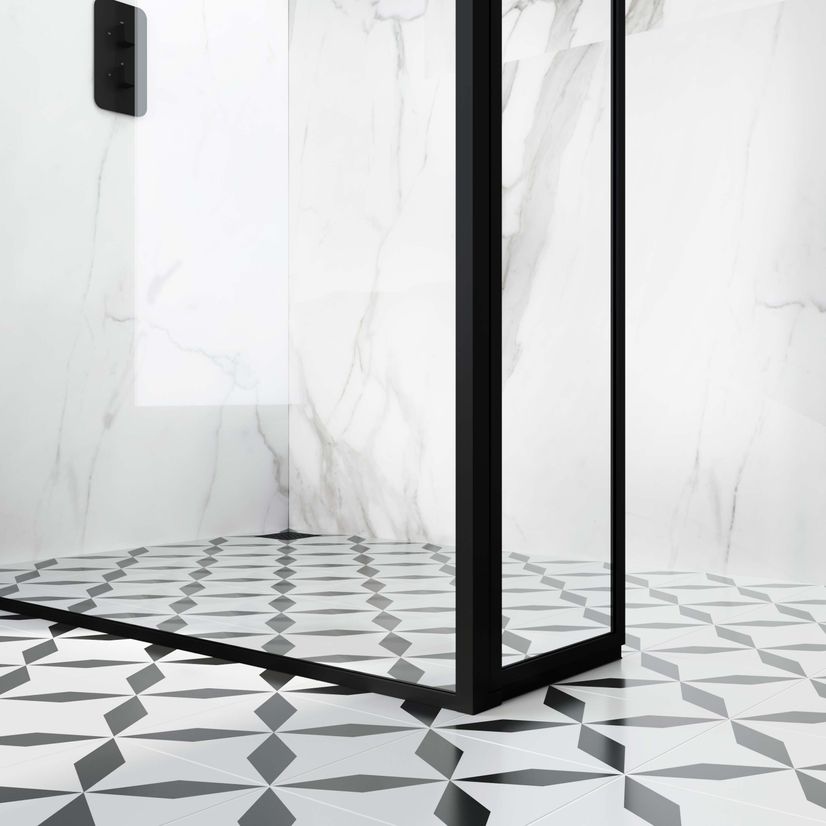 Munich Matt Black Framed 8mm Wet Room Shower Glass 1200mm & 250mm Pivotal Return Panel