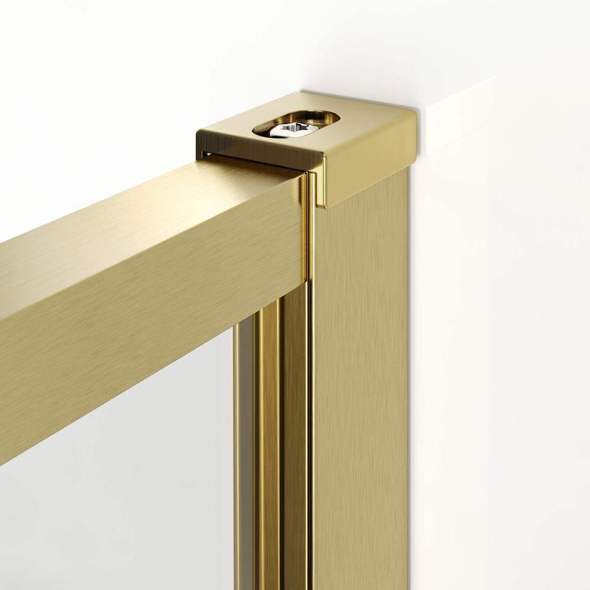 Munich Brushed Brass Framed 8mm Walk In Shower Enclosure 700mm & 700mm Glass with Return Panel