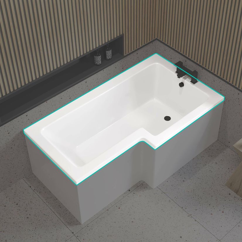 L Shaped 1600 Shower Bath - Right Handed