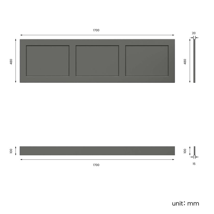 Traditional Graphite Grey Wooden Bath Panel Pack 1700x680mm