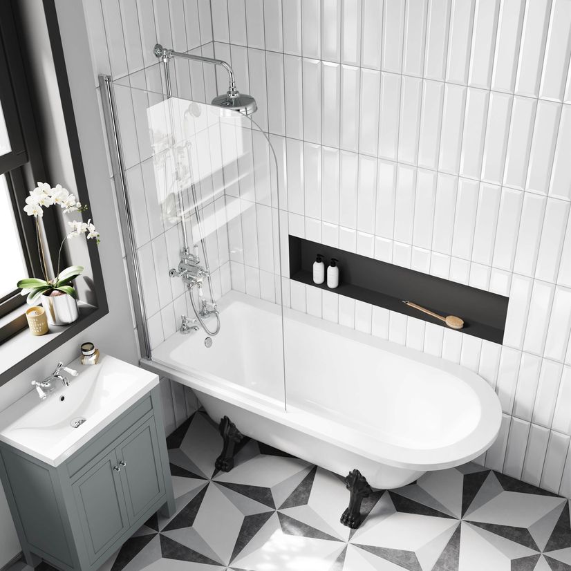 Abingdon 1700mm Roll Top Shower Bath - Black Claw Feet & 6mm Easy Clean Screen