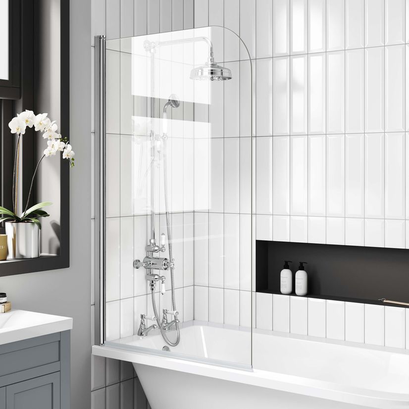 Abingdon 1700mm Roll Top Shower Bath - White Claw Feet & 6mm Easy Clean Screen