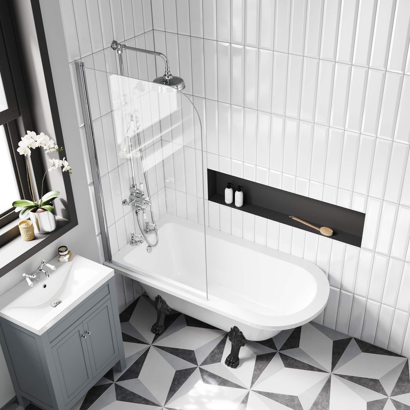 Abingdon 1500mm Roll Top Shower Bath - Black Claw Feet & 6mm Easy Clean Screen