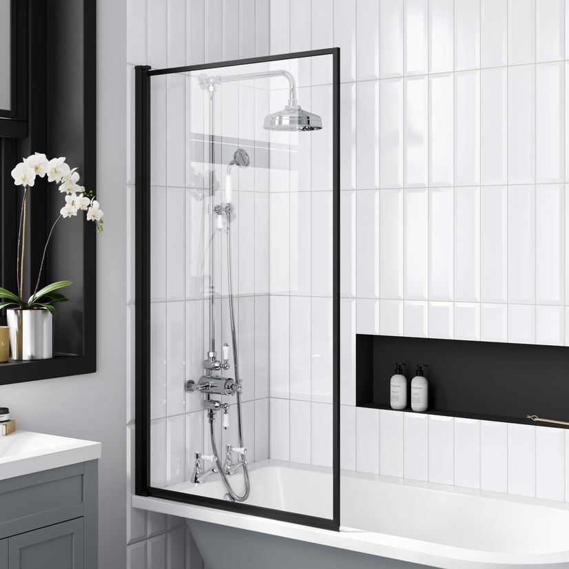 Abingdon 1500 Dove Grey Roll Top Shower Bath - White Claw Feet & 6mm Easy Clean Matt Black Framed Screen