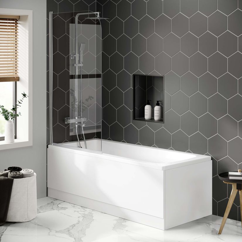 Hereford 1600x700 Square Shower Bath & 6mm Easy Clean Screen