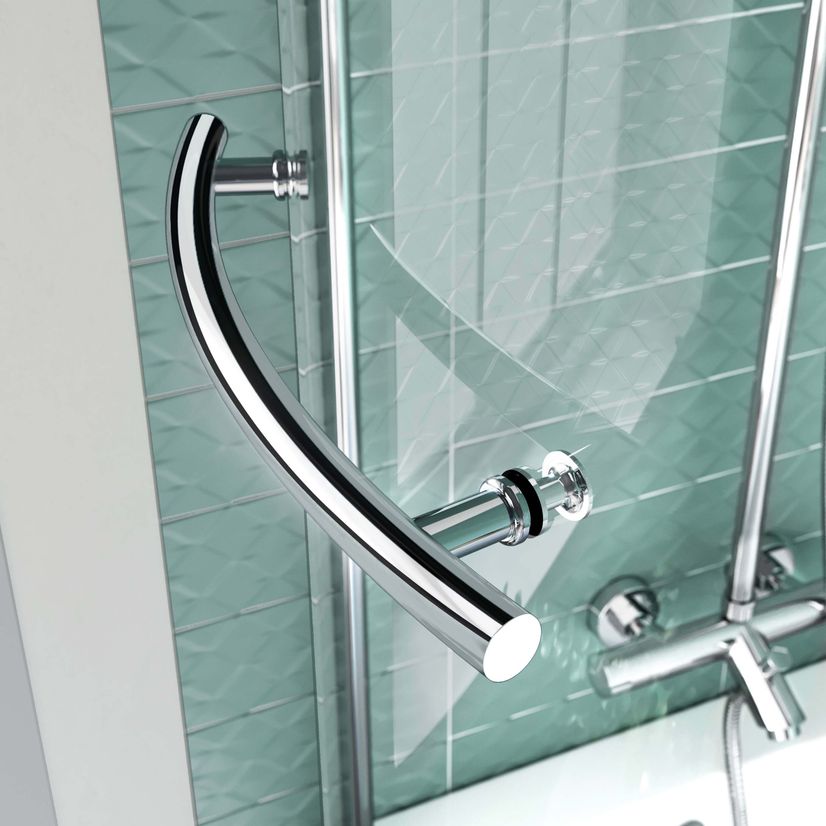P Shaped 1700 Shower Bath with Front Panel & 4mm Screen with Rail - Left Handed