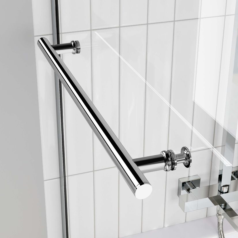 L Shaped 1600 Shower Bath with Front Panel & 4mm Fixed Screen with Rail - Left Handed