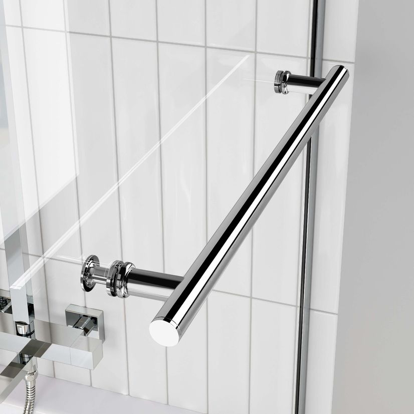 L Shaped 1600 Shower Bath with Front Panel & 4mm Fixed Screen with Rail - Right Handed
