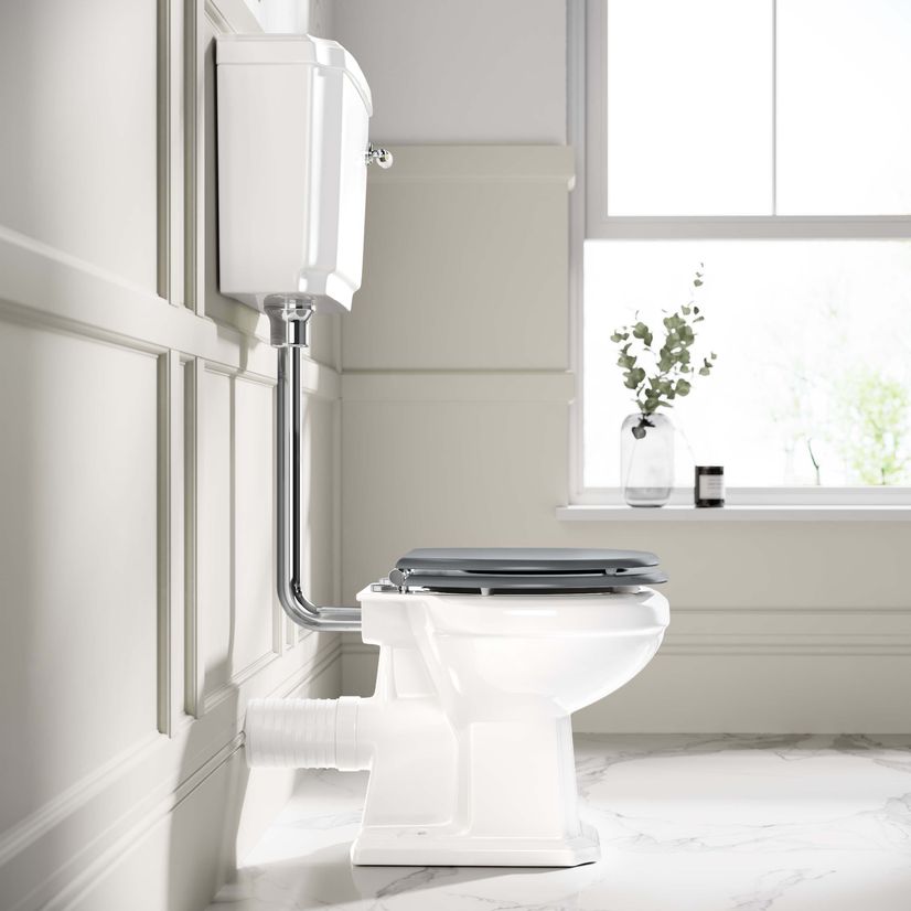 Hudson Traditional Toilet With Low-Level Cistern and Dove Grey Wooden Seat