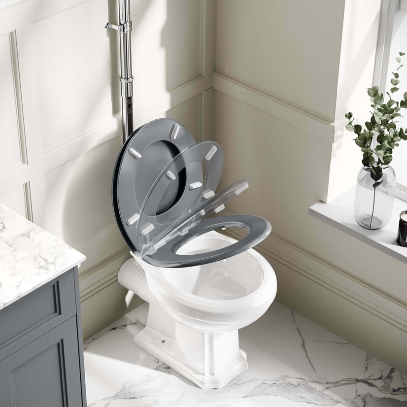 Hudson Traditional Toilet With High-Level Cistern and Dove Grey Wooden Seat