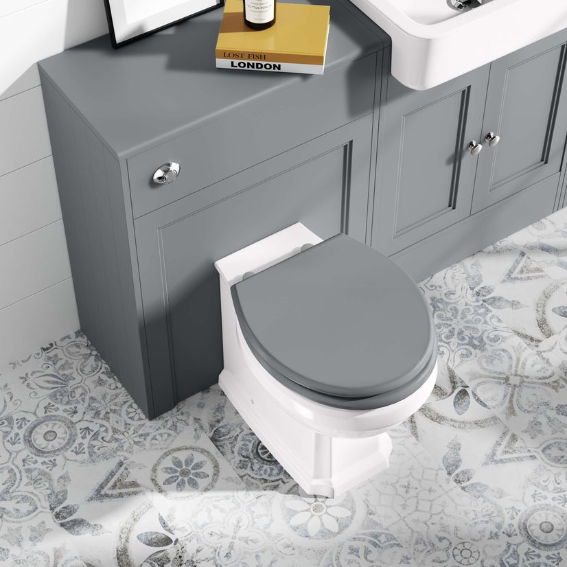 Hudson Traditional Back To Wall Toilet With Dove Grey Wooden Seat