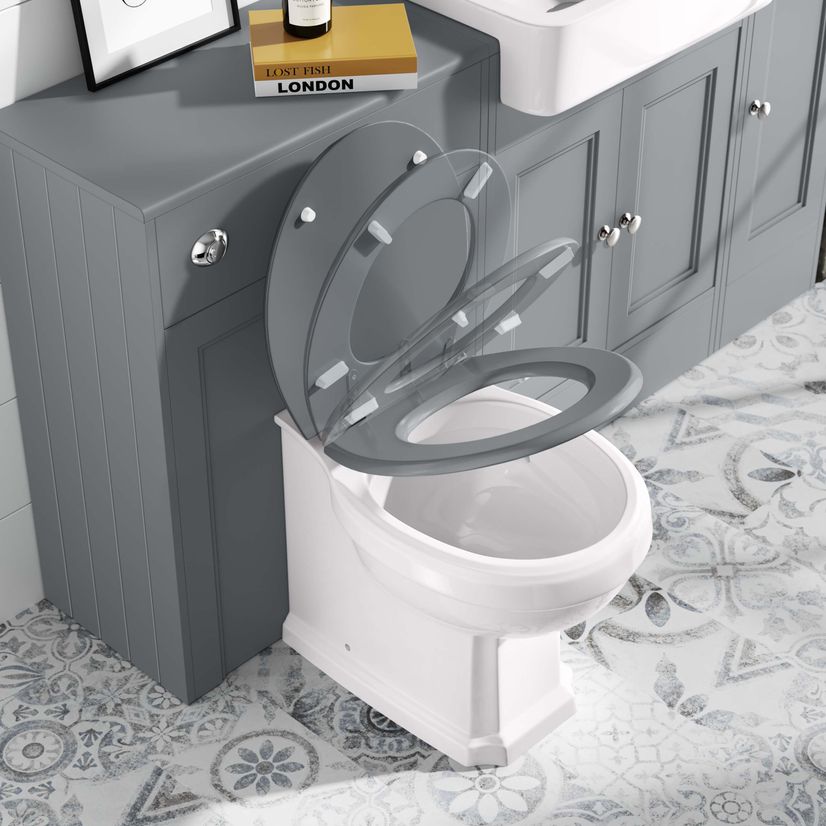 Hudson Traditional Back To Wall Toilet With Dove Grey Wooden Seat