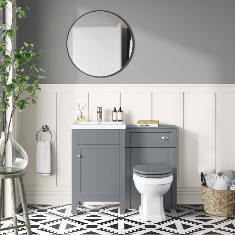 Bermuda Traditional Dove Grey Slimline Back To Wall Unit and Hudson Toilet with Wooden Seat