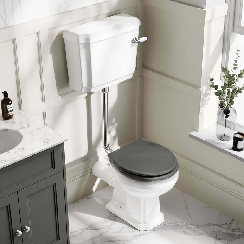Hudson Traditional Toilet With Low-Level Cistern and Graphite Grey Wooden Seat