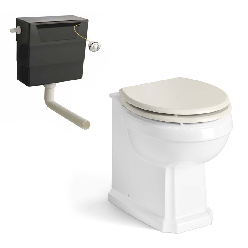 Hudson Traditional Back To Wall Toilet With Chalk White Wooden Seat and Concealed Cistern