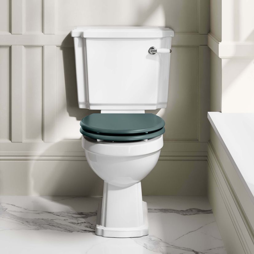 Hudson Traditional Close Coupled Toilet With Midnight Green Wooden Seat