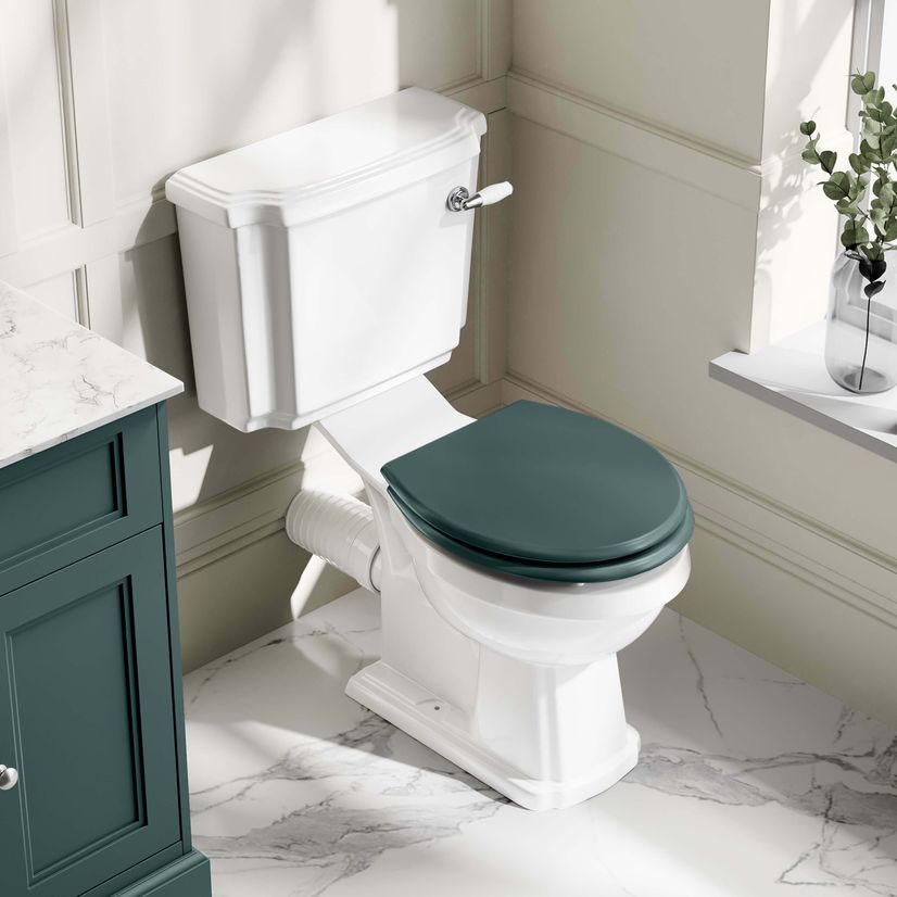 Hudson Traditional Close Coupled Toilet With Midnight Green Wooden Seat