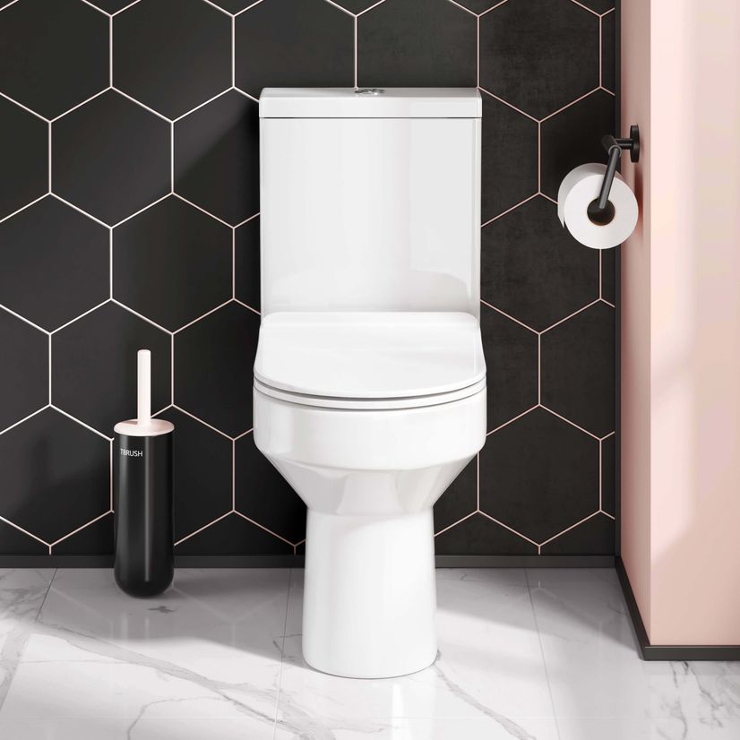Denver Rimless Fully Back to Wall Close Coupled Toilet With Soft Close Slim Seat