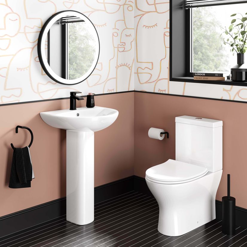 Orlando Rimless Fully Back to Wall Close Coupled Toilet With Soft Close Slim Seat