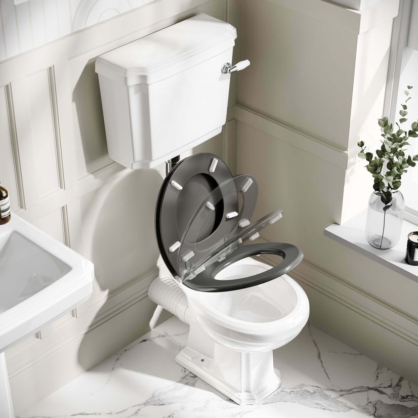 Hudson Traditional Low-Level Toilet With Graphite Grey Seat & Pedestal Basin - Single Tap Hole