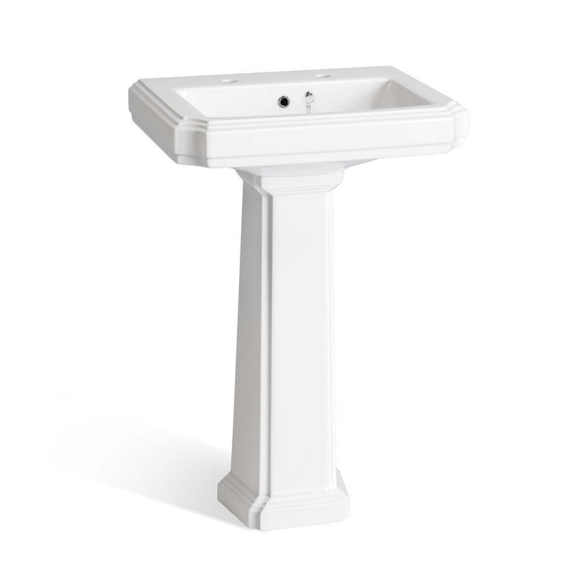 Hudson Traditional Low-Level Toilet With Chalk White Seat & Pedestal Basin - Double Tap Hole