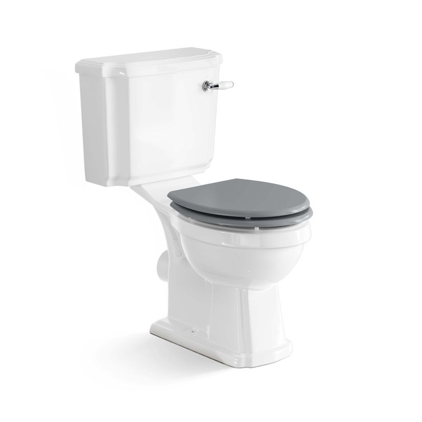 Hudson Traditional Toilet With Dove Grey Seat & Pedestal Basin Set - Double Tap Hole