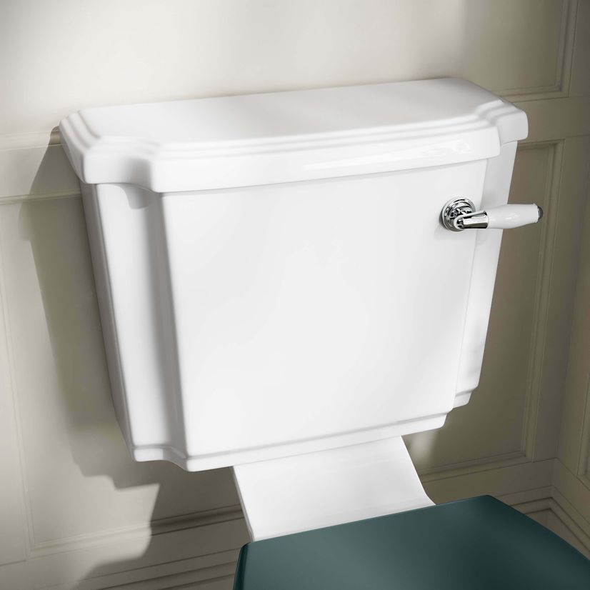 Hudson Traditional Close Coupled Toilet With Midnight Green Seat & Pedestal Basin - Single Tap Hole
