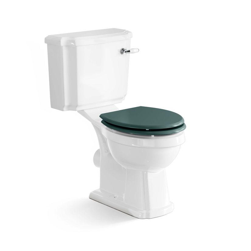Hudson Traditional Toilet With Midnight Green Seat & Pedestal Basin Set - Double Tap Hole