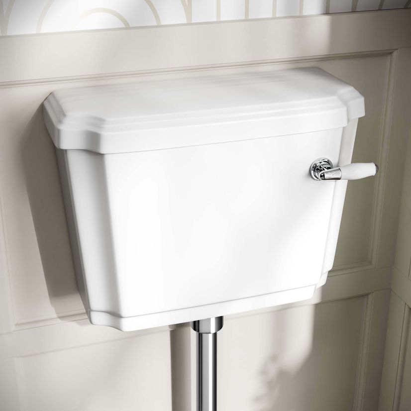 Hudson Traditional Low-Level Toilet With Midnight Green Seat & Pedestal Basin - Double Tap Hole