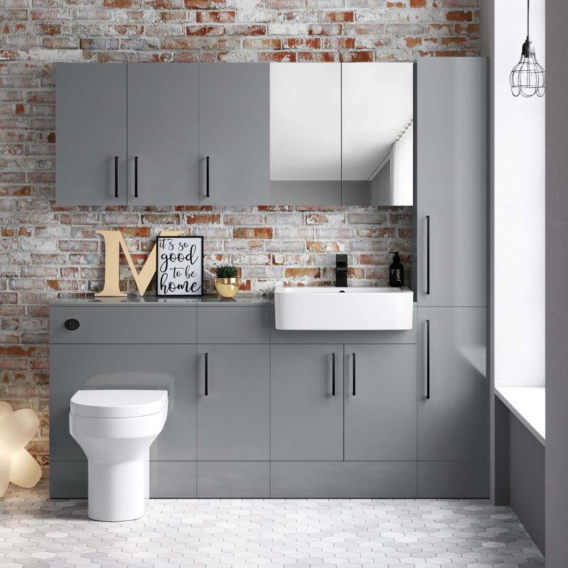 Harper Stone Grey Wall Hung Cabinet 600x300mm - Black Accents