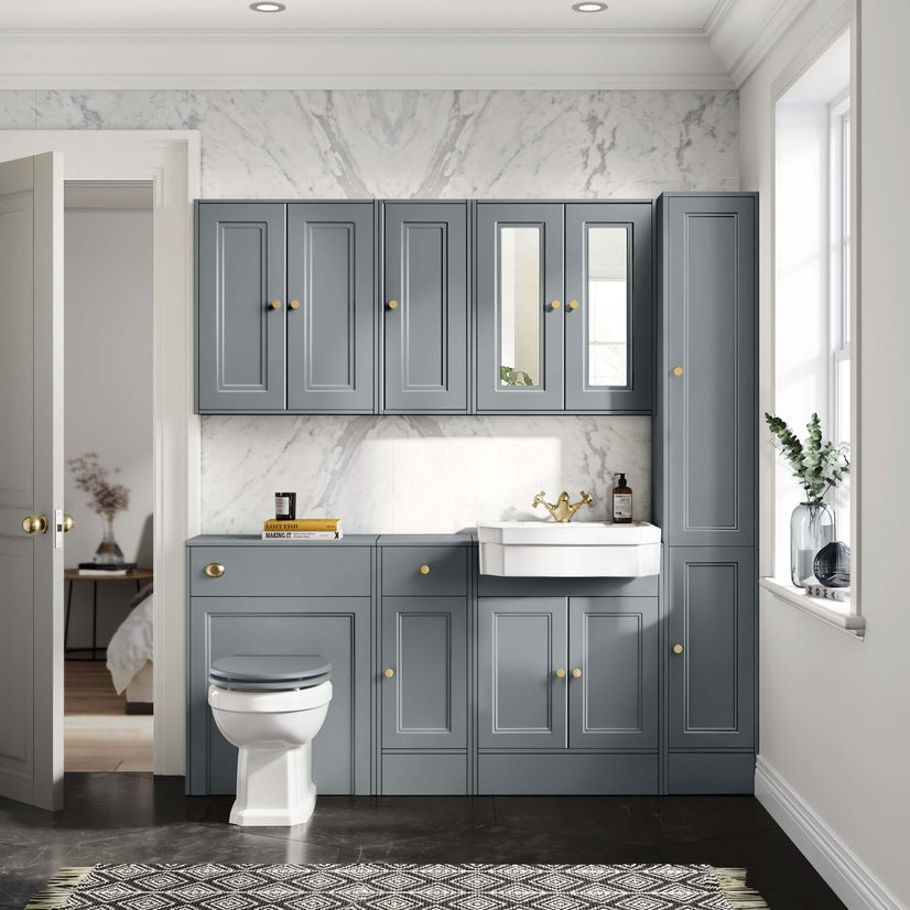 Dove Grey Wall Hung Cabinet 700x600mm - Brushed Brass Accents