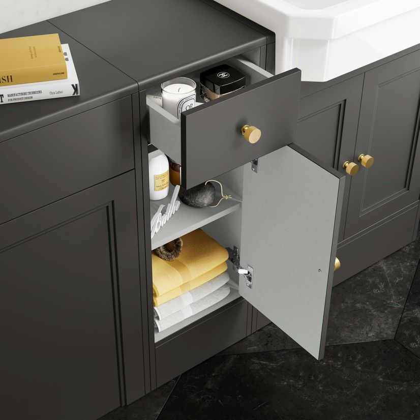 Monaco Graphite Grey Side Cabinet Unit 300mm - Brushed Brass Accents