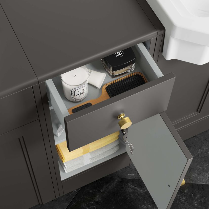 Monaco Graphite Grey Side Cabinet Unit 300mm - Brushed Brass Accents