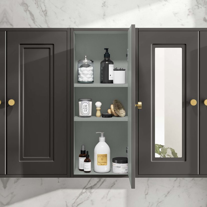 Graphite Grey Wall Hung Cabinet 700x300mm - Brushed Brass Accents