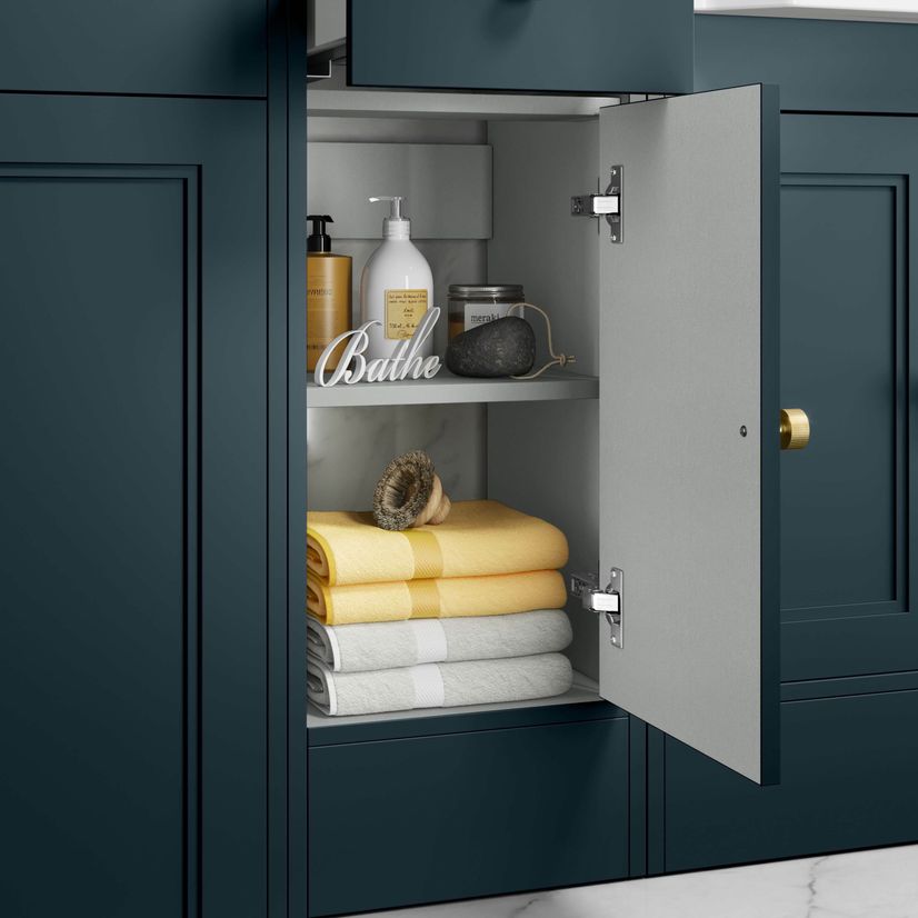 Monaco Inky Blue Side Cabinet Unit 300mm - Brushed Brass Accents