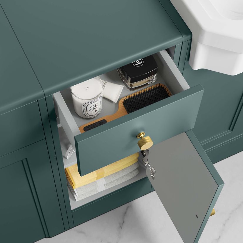 Monaco Midnight Green Side Cabinet Unit 300mm - Brushed Brass Accents