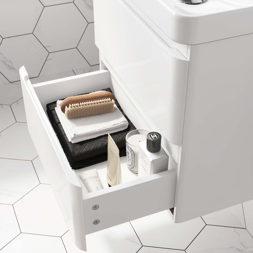 Corsica Gloss White Wall Hung Short Projection Basin Drawer Vanity 500mm