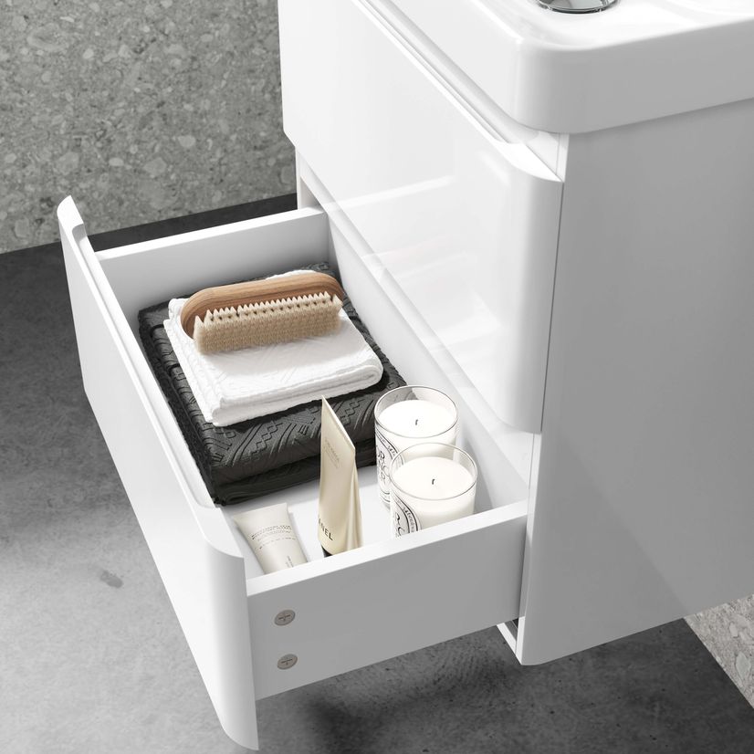 Corsica Gloss White Wall Hung Short Projection Basin Drawer Vanity 500mm