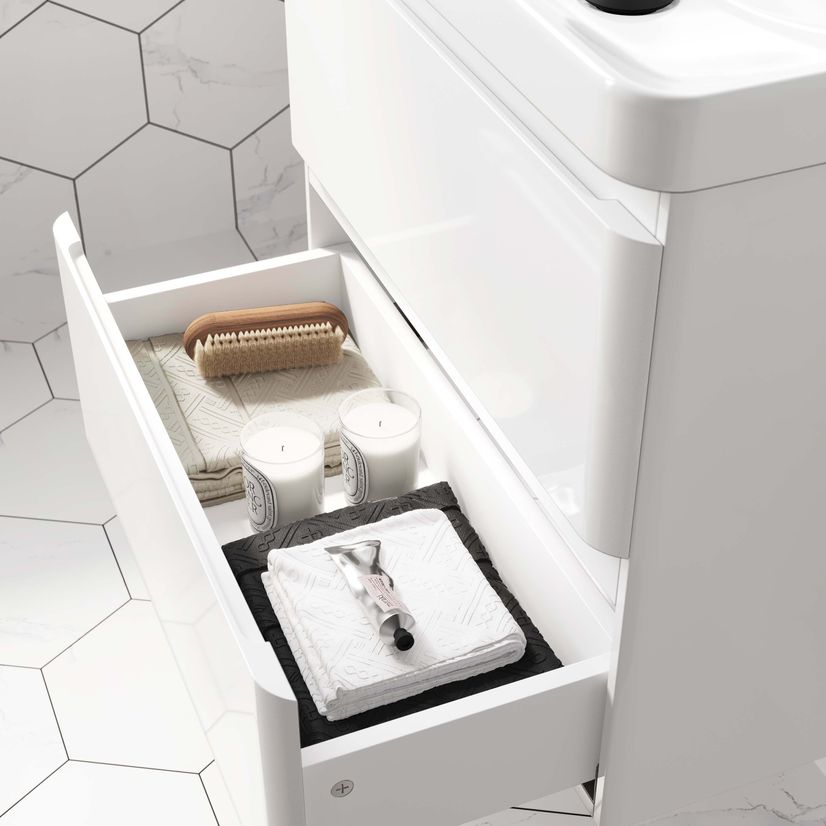 Corsica Gloss White Wall Hung Short Projection Basin Drawer Vanity 600mm
