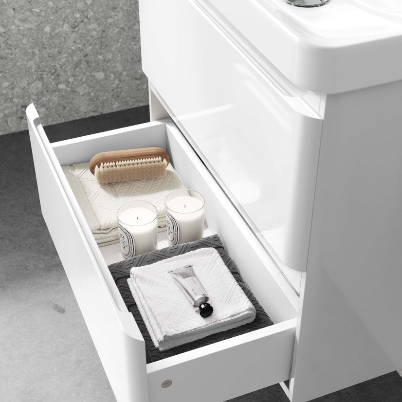 Corsica Gloss White Wall Hung Short Projection Basin Drawer Vanity 600mm