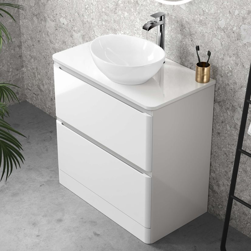 Corsica Gloss White Drawer Vanity With Oval Counter Top Basin 800mm