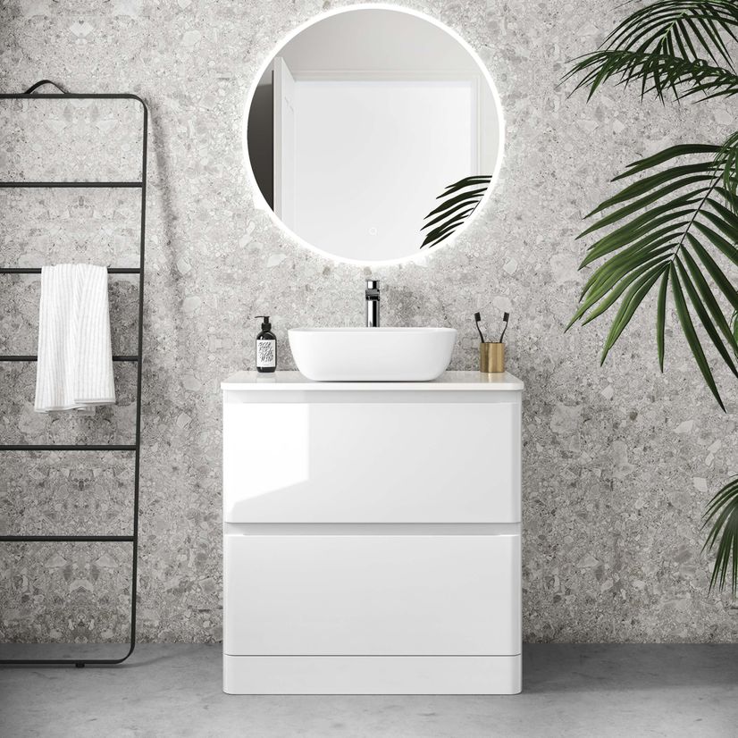 Corsica Gloss White Drawer Vanity With Curved Counter Top Basin 800mm